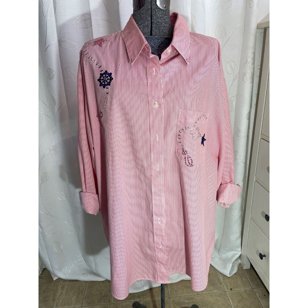 Vintage p.g.b. Nautical Theme Striped Long Sleeve Button-Up Shirt